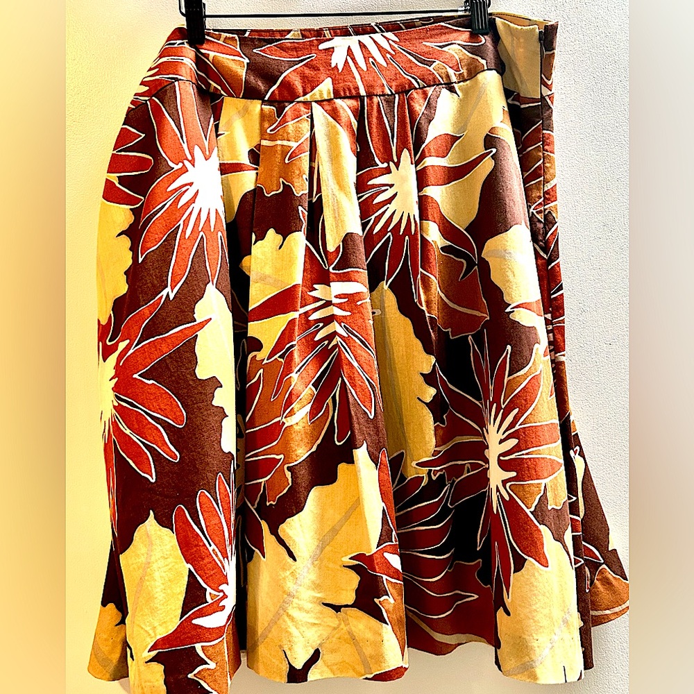 Vintage Floral Brown & Yellow A-line Skirt